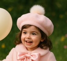 IN25-22 BOINA PELO OSITA ROSA CON POMPON CREMA