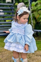 SMOCKED DRESS  BY HAND AND BABY BLUE VELVET  IN24-40