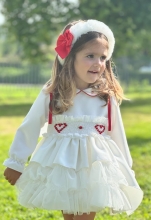 In25-08 White velvet heart  smocked dress