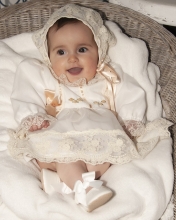 CREAM ORGANZA DRESS SMOCKED IN24-20