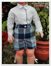 Conjunto niño pantalón de cuadros azules y camisa