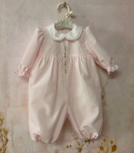 In25-22 Romper with smocking and babys name embroidered IN COLLAR