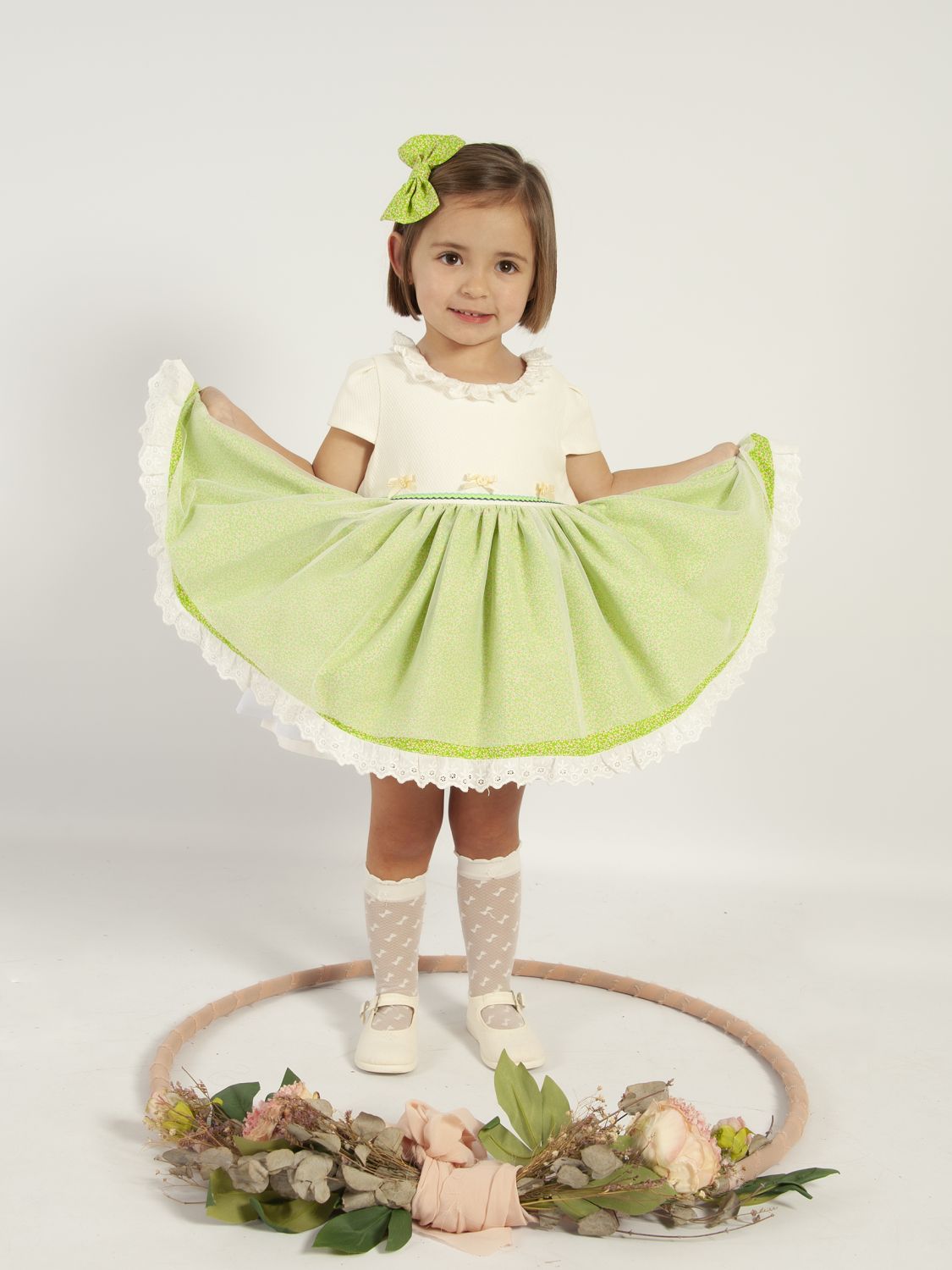 GREEN SPRING DRESS WITH HAIRBOW | VE24-27