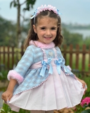 In25-19 DRESS Baby blue check pink  details