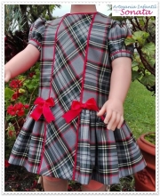 Vestido de cuadros gris con lazos rojos
