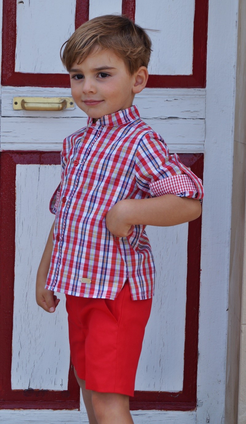 Traje de niño camisa de cuadros y pantalón rojo mod. 747