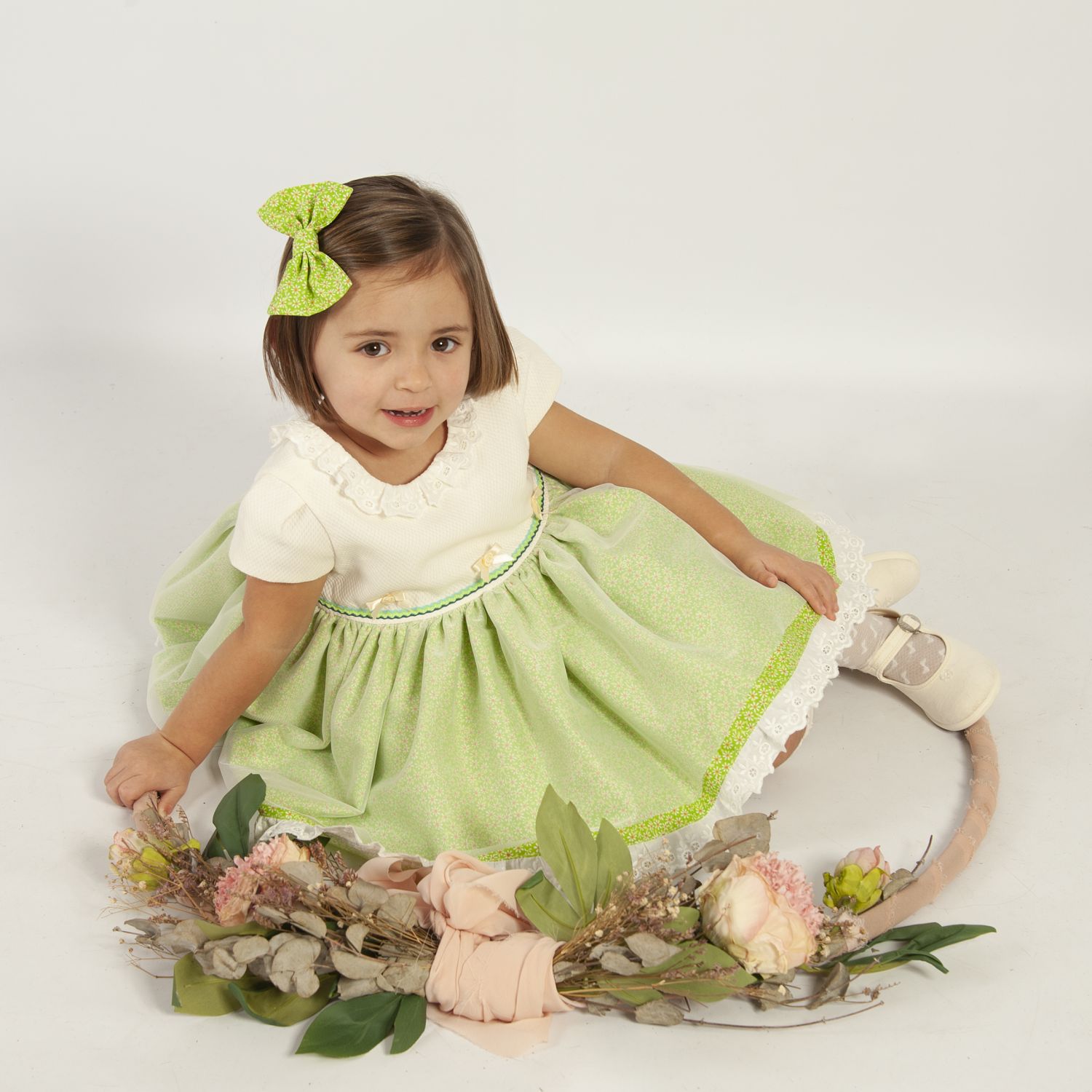 GREEN SPRING DRESS WITH HAIRBOW | VE24-27