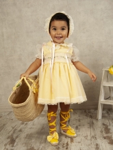 VESTIDO ORGANZA AMARILLO CON SMOCK DE COROZANES ROSA | VE24-08