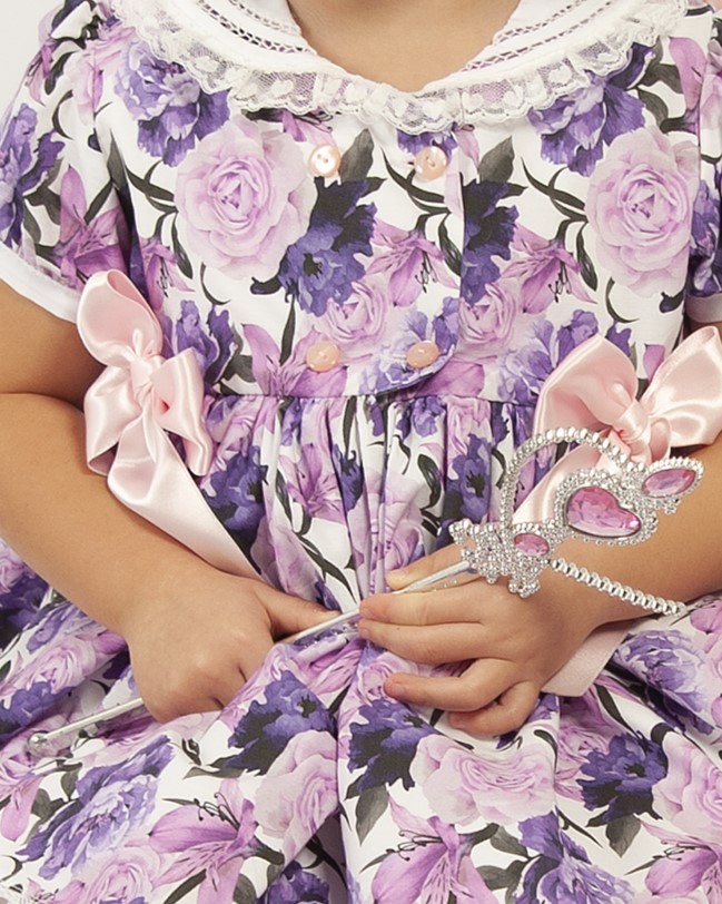 SPECIAL LILAC FLORAL DRESS WITH HAND-EMBRODERY COLLAR DETAILS | VE24-25