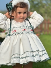 In25-10 Velvet smocked  dress green details