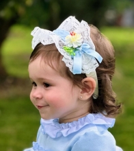 SPECIAL LACE HAIRBAND BABY BLUE AND FLOWERS